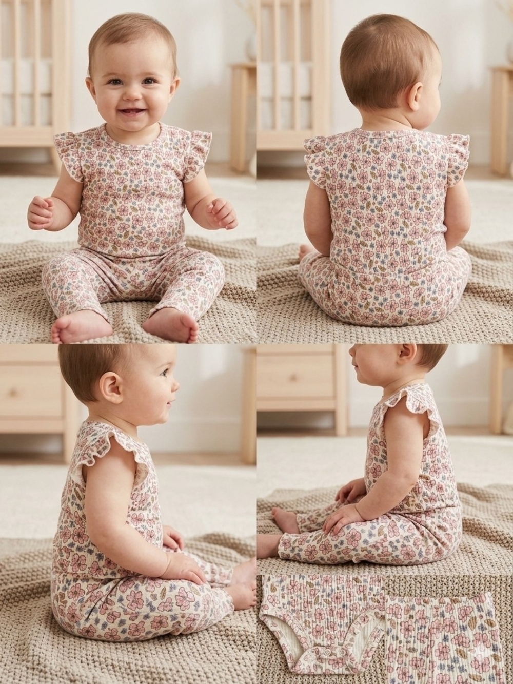 Carter's Pink Floral Flutter-Sleeve Leggings Set 9-12 M